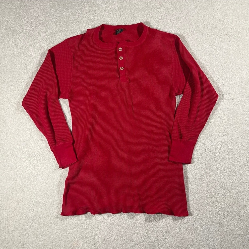 Greatland Apparel Henley Mens XL Red Waffle Knit Thermal Long Sleeve Vintage 90s